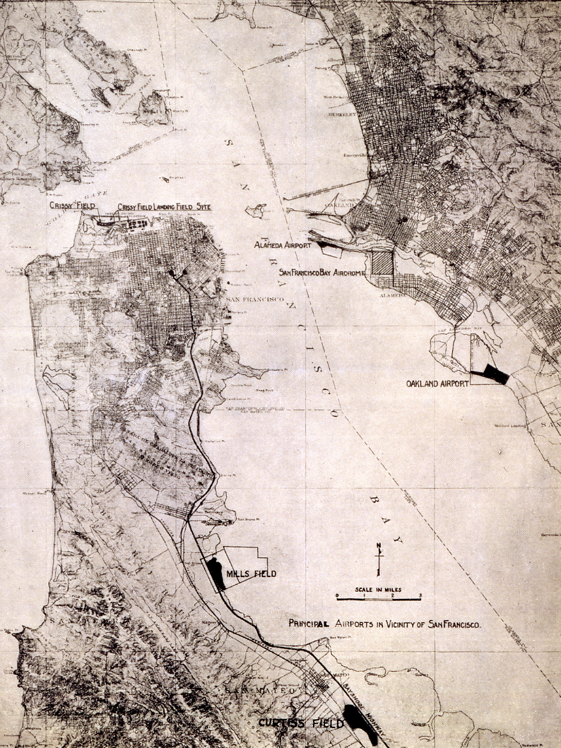 map: San Francisco Bay airfields