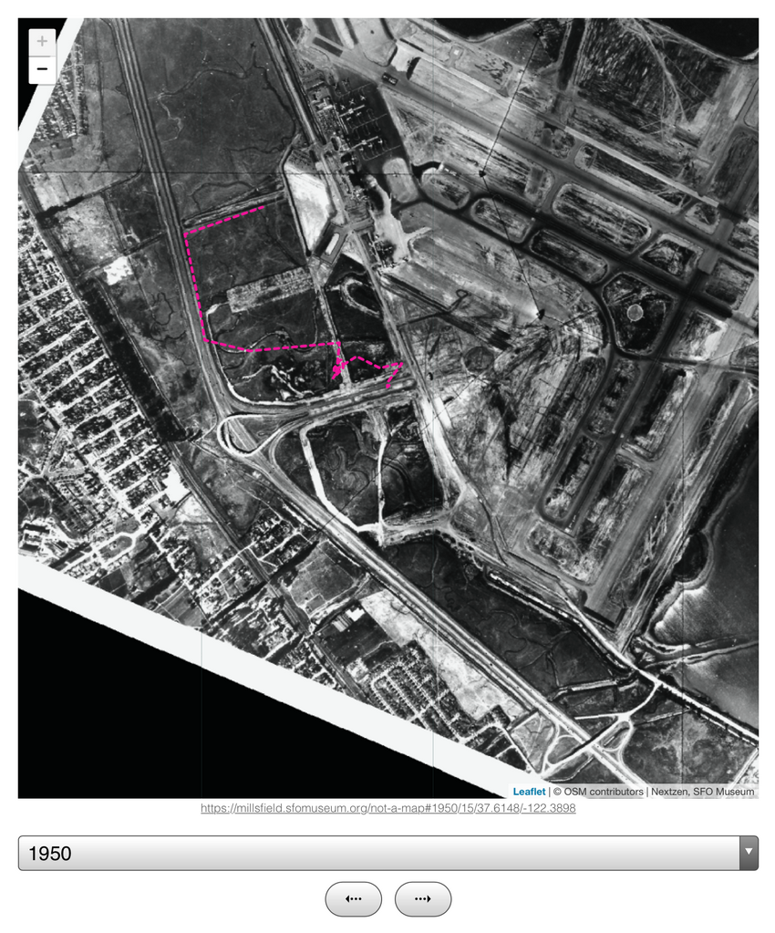 Aerial imagery of SFO circa 1950 with browser-based geolocation tracking