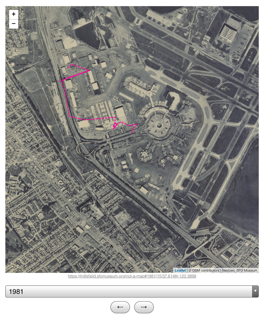 Aerial imagery of SFO circa 1981 with browser-based geolocation tracking