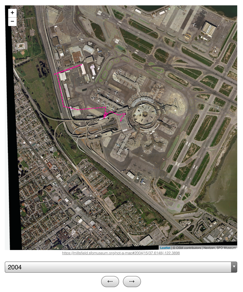 Aerial imagery of SFO circa 2004 with browser-based geolocation tracking